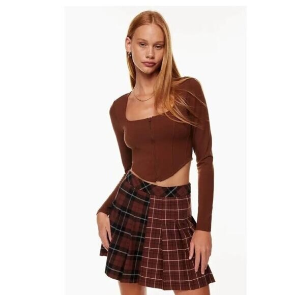 SUNDAY BEST Aritzia Maverick Ponte Square Neck Front Zip Bustier Top Sz Small - Picture 2 of 7